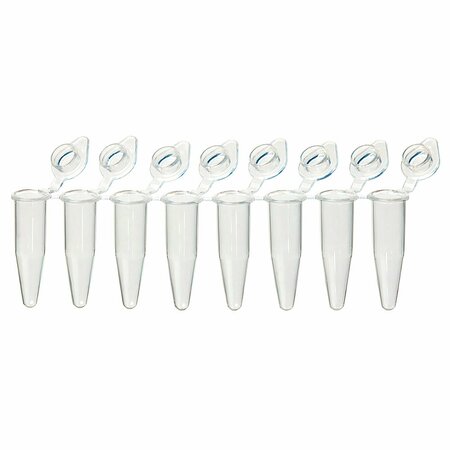 GLOBE SCIENTIFIC QuickSnap 0.2mL 8-Strip Tubes, with Individually-Attached Flat Caps, Clear, 120PK PCR-QS-02F